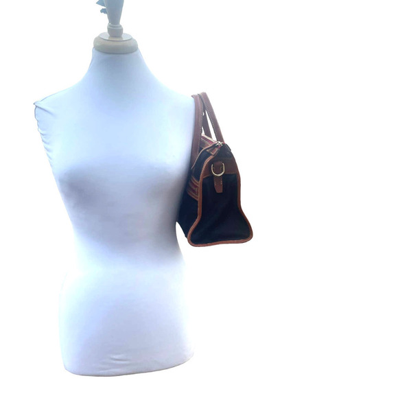 Dooney & Bourke Camden Saffiano Black Nylon Satchel w Brown Leather Trim - Picture 3 of 16